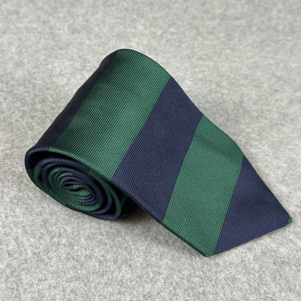 Vintage Bergdorf Goodman Silk Tie Navy Green Regimental Stripe USA 57x4